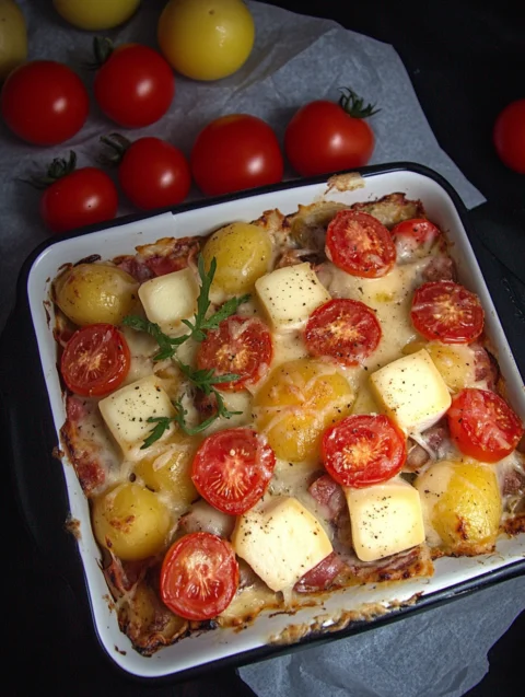 Gratin Savoureux de Pommes de Terre, Tomates, et Fromage Fondant : Recette Traditionnelle